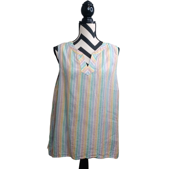 Talbots Striped 100% Linen Pastel Sz XLp Sleeveless Top - Picture 1 of 12